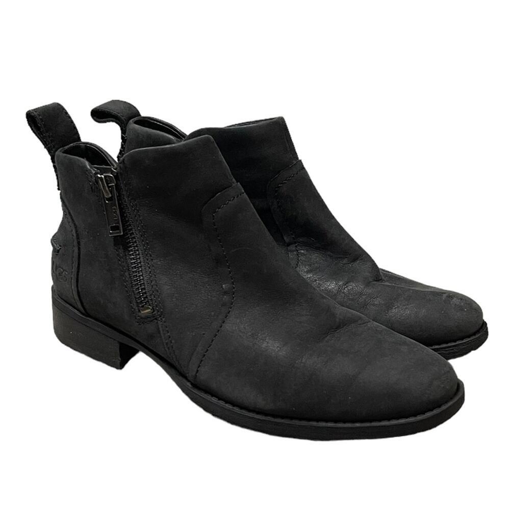 UGG Aureo II Suede Leather Ankle Boot Waterproof Zip Side Black Size 7
